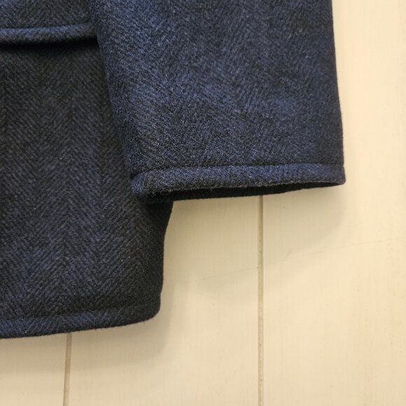 J. Crew Men's Navy Herringbone Double Breasted Wool Blend Pea Coat XLarge - Picture 4 of 11